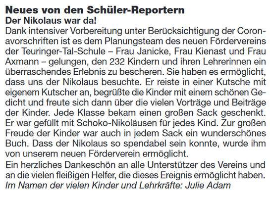 Schülerreporterartikel im Amtsblatt